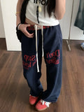 Advbridge Vintage Women Sweatpants Baggy Korean Preppy Style Retro Trousers Streetwear Y2k Letter Printed Wide Leg Patchwork Pants