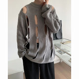 Advbridge 2024 Spring Korean Style Men's Sweater Round Collar Hollow Out Design Solid Color Pullovers Male Long Sleeve Tops Personality