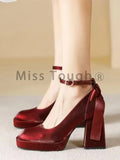 Advbridge Bow Sweet Vintage Mary Janes Shoes Women France Style Elegant High Heel Shoes Female Pearl Beading Causal Designer Shoes