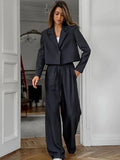 Advbridge Women Two Pieces Pants Suits Solid Laple Short Blazers Loose High Waist Button Pants Sets Female 2025 Spring Lady Office Wears