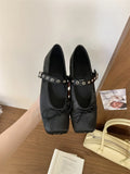 ADVBRIDGE  -  Satin Square Toe Mary Jane Shoe Women Shallow Buckle Bowknot Footwear Ladies Fashion Light Comfort Soft Sole Ballet Flats Women