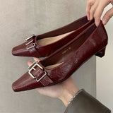 ADVBRIDGE  -  Retro Belt Buckle Design High Heels Women Shoes Square Toe Elegant Low Heel Office Shoe Fashion Brand Mules Pumps Women Footwear
