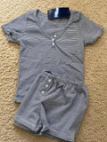 ADVBRIDGE  -  Stripes T-shirt Shorts 2 Pieces Sets Summer Short Sleeve Slim Three Buttons Crop Top Elastic Short Pant for Woman Sweet Y2k Set