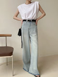 Advbridge  Women's Burr Edge Design Wide Leg Jeans Cool Girl High Waisted Wash Blue Loose Thin Pants Female Casual Baggy Denim Trousers