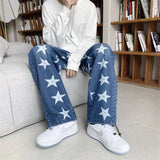 Advbridge Japan Style Star Print Patchwork Denim Pants Autumn New Male Hip Hop Straight Loose Jeans Streetwear Baggy Ankle-banded Pants