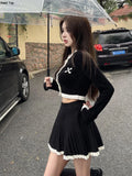 Advbridge Autumn New Hight Waist Skirt 2 Piece Suit Korean Chic Patchwork Knitted Outfits Y2k Short Jumper Pleats Mini Skirt Set Women