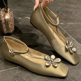 ADVBRIDGE  -  New women's cow leather t-strap ballet flats flower decoration soft comfortable casual female ballerinas shoes