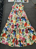 ADVBRIDGE  -  summer women's new peach heart printed high waist dress elegant temperament long holiday beach skirt with suspenders.