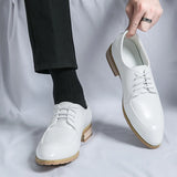 Advbridge White Fashion Men's Wedding Leather Shoes Lace-up Black Business Shoes Italy Style Point-Toe Dress Shoes Luxury Soft Wood Oxford