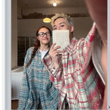 Advbridge Korean Lapel Polo Collar Couple With The Same Design Sense Of Sweet Fresh Shirt Ladies Plaid Shirt Long Sleeve Coat Fashion Tops