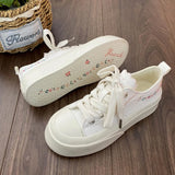 ADVBRIDGE  -  Summer Women Low Top Chunky Canvas Sneakers Embroidered Flowers White Shoes Student Casual Skate Shoes Height Increase