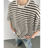 ADVBRIDGE  -  M-XXXXXL Plus Size Men Breathable Striped Plus-Size T-Shirts 2025's Viral Comfort Staple for Inclusive Summer Fashion Clothing