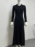 Advbridge 2024 Women Elegant Spliced Ruffles Cuffs Knitted Dress Fashion Long Sleeves Buttons Slim Maxi Vestidos New Female Commute Robes