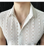 ADVBRIDGE  -  Slim Korean Style Sleeveless Trendy Business Casual Men's Hollow Cool Breathable Vest Shirt