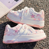 ADVBRIDGE  -  Sakura Pink Skateboard Shoes Cute Stars Versatile Womens Casual Shoes Artificial Leather Niche Leisure Shoes for Ladies