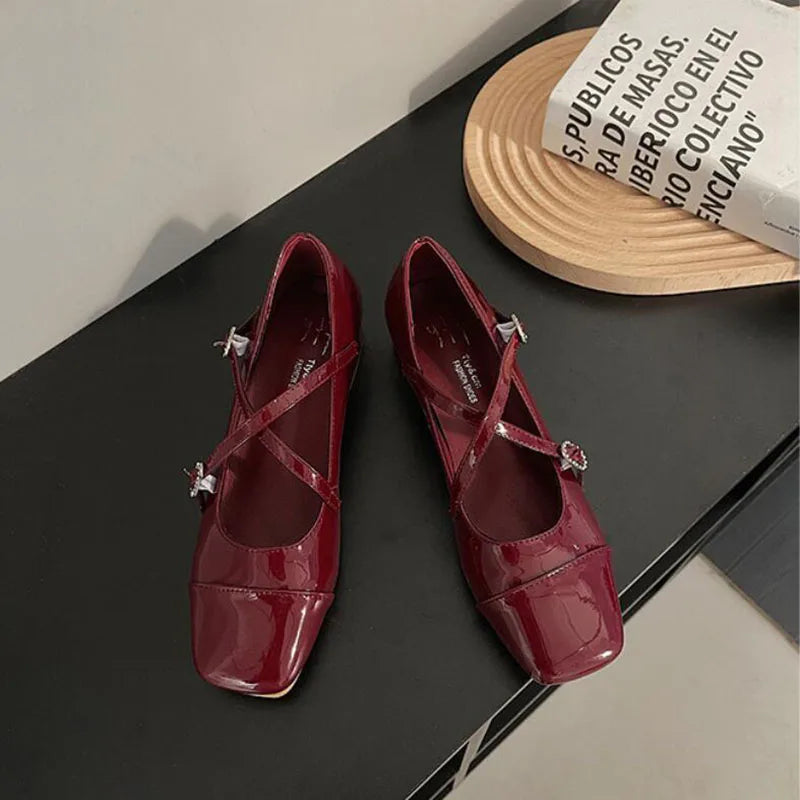 Advbridge  -  Spring  Fashion Low Heel Mary Jane Women Square Toe Ballet Shoes Footwear Casaul Cross Buckle Shallow Shoes Planos Mujer