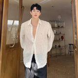 ADVBRIDGE  -  New Korean Style Men's Shiny Silk Shirts Loose Solid Color Trendy Long Sleeved Design Single Breasted Lapel Male 2025