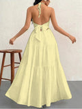 ADVBRIDGE  -  Sexy Halter Maxi Dress Women Party Summer New Backless Sleeveless A-LINE Dresses Slim Simple Fashion Casual Beach Elegant Dress