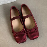 ADVBRIDGE  -  Ballet Red Footwear Mary Janes Silk Women Flats With Shoes Female Soft Fashion Buckle Shallow Ladies Lolita Dance Shoes