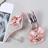 Advbridge Transparent Slippers For Women 2025 Summer Fashion Pink Butterfly-knot Designer Sandals Clear Heels Size 46 Female Shoes
