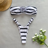Advbridge 2024 Summer Striped Bikinis Set for Women Sexy Appliques High Waist Swimsuit Swimming Wear Bathing Suits Brazilian Beachwear