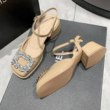 Advbridge Closed Toe Sandals Female Shoe All-Match 2024 Women's Med Clear Heels Girls Bow New Medium Comfort Beige Block Square Summer Ret