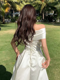 Advbridge Bow Slash Neck Sexy Dress Summer Women White Fairy Elegant A-Line Midi Dresses Female Party Prom Clothes Vestdios