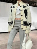 Advbridge Retro Printed Knit Cardigan Women Sweater Coats Fashion Single Breasted Cardigan Winter Thicken Long Sleeve Casual Outwear 2024