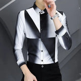 Advbridge Men‘s Wintern outfits Korean Autumn 2024 Men's New Patchwork Square Collar Button Printing Geometric Business Minimalist Casual Long Sleeved Shirts Advbridge Men‘s Wintern outfits