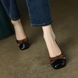 ADVBRIDGE  -  Women Casual Retro Bowknot Flat Shoes Winter Fashion British Style Elegant Square Toe Stiletto Pumps