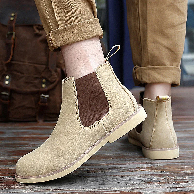 Advbridge All-match Chelsea Boots Men Motorcycle Boots Male Ankle Round Toe Business Zipper Boots Male Business Ankle Boots Big Size 37-48