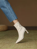 Advbridge Women's genuine leather 7cm thin high heel pointed toe side zip autumn ankle boots elegant ladies slim short boots shoes women