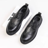 Advbridge Men Korea Leather Platform Oxfords Slip On Thick Tottom For Male Derby Shoes Casual Loafers Mens Square Toe Formal Dress Shoes