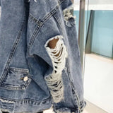 Advbridge Men‘s Wintern outfits Fashion Blue Ripped Denim Jacket Y2K Distressed Streetwear Hip Hop Broken Hole Jeans Biker Jackets Men's Spring Jackets Advbridge Men‘s Wintern outfits
