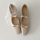 ADVBRIDGE  -  French Square Bow Single Shoes for Women with Low Heels and Shallow Mouth with A Straight Cut and Temperament Mary Jane Shoes
