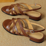ADVBRIDGE  -  Women's cow leather narrow band patchwork slingback open toe summer flats sandals soft comfortable female gladiator sandals shoe
