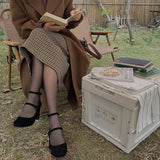 Advbridge New Black Suede Mary Janes Shoes Women Chunky Heel High Heels Women Round Toe Pumps Women Party Dress Shoes Zapatos De Mujer