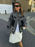 Advbridge Retro Printed Knit Cardigan Women Sweater Coats Fashion Single Breasted Cardigan Winter Thicken Long Sleeve Casual Outwear 2024