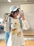 Advbridge Kawaii Graphic White T-shirts Women Casual Oversized Cute Long Sleeve Tees Harajuku Vintage Sweet Japanese Fashion Tops