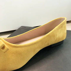 Advbridge  -  Flat Shoes For Women Velvet Leather Pointed Toe Casual Daily Flats Slip on Solid Color Size 33-43 Summer Shoes for Girls Bowknot