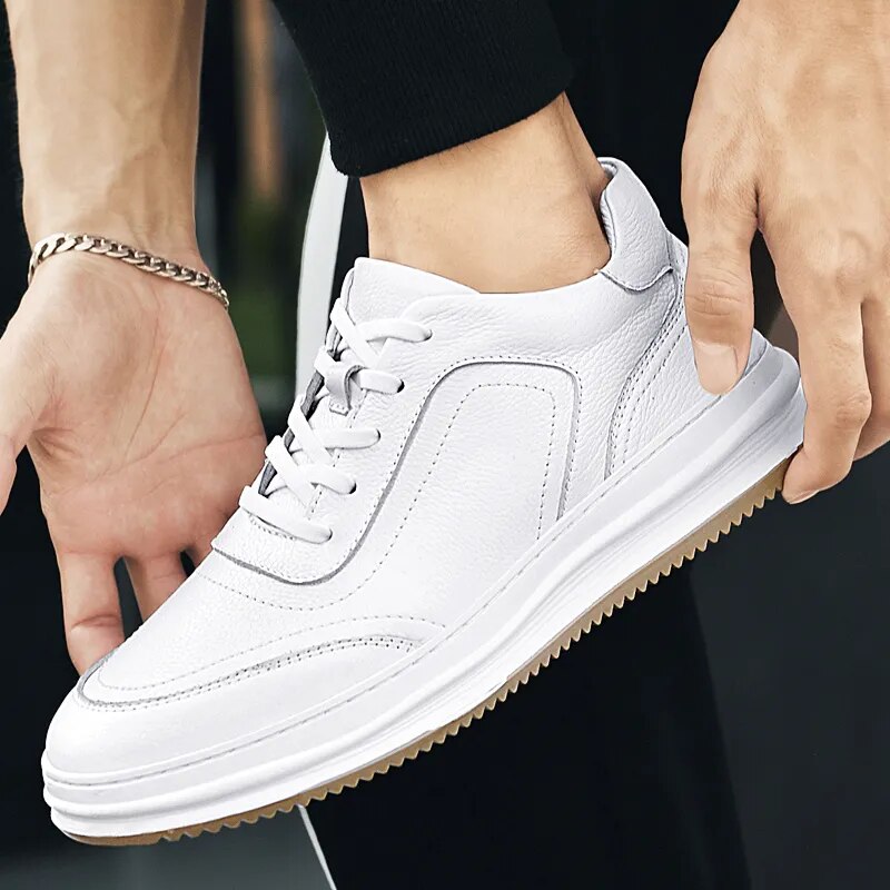 Advbridge New Cow Leather Men Casual Shoes Fashion Sneakers Men Shoes Genuine Leather White Shoes