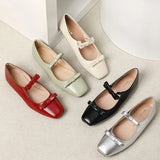 Advbridge 2024 New Double Bowknot Mary Jane Shoe Women Square Toe Glossy Leather Flats Female Red Dance Ballets Party Wedding Shoe Size 44