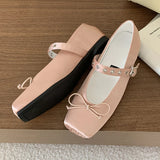 ADVBRIDGE  -  Satin Square Toe Mary Jane Shoe Women Shallow Buckle Bowknot Footwear Ladies Fashion Light Comfort Soft Sole Ballet Flats Women