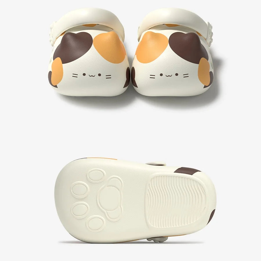 New 2 in 1 Cute Cat Clogs Woman Non Slip Breathable Closed Toe Kitty Feet Sandal Light Indoor Outdoor Cartoon Garden Shoes Women
