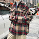 ADVBRIDGE  -  Thick Plaid Woolen Coat Men Warm Oversized Retro Thickened Woolen Jacket Mens Streetwear Korean Loose Short Woolen Coat Men