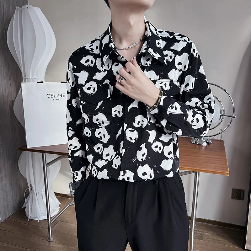 Advbridge -  Trend Man Club Print Shirt High Quality Long Sleeve Shirt Social Man Casual Party Shirt Chemise Homme Shirt Dress E83