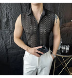 ADVBRIDGE  -  Slim Korean Style Sleeveless Trendy Business Casual Men's Hollow Cool Breathable Vest Shirt