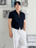 ADVBRIDGE  -  Men's Shirts Short Sleeve Shirt New 2025 Summer Loose Solid Color Design Korean Turn-down Collar Niche Trendy Male Top
