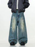 Advbridge Splash Ink Graffiti Washed Distressed Mens Retro High Street Loose Straight Wide Leg Dirty Wash Jeans Men