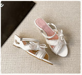 ADVBRIDGE  -  Sweet Heart wedge sandals Women elegant Lace Rhinestone Bow designer high heels Slippers Fashion cross strap Slide Sandals